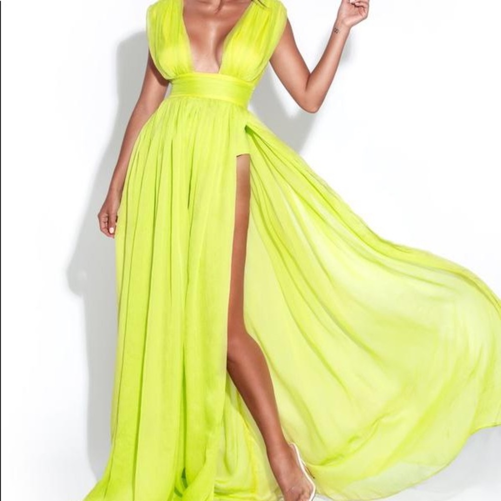 Valley Of Angels Lime Silk Maxi Dress